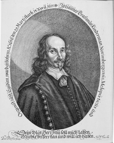 Johannes Erasmus Kindermann, engraved by Johann Friedrich Fleischberger by Daniel Preissler